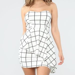 Window Pane Overlay Tube Mini Dress